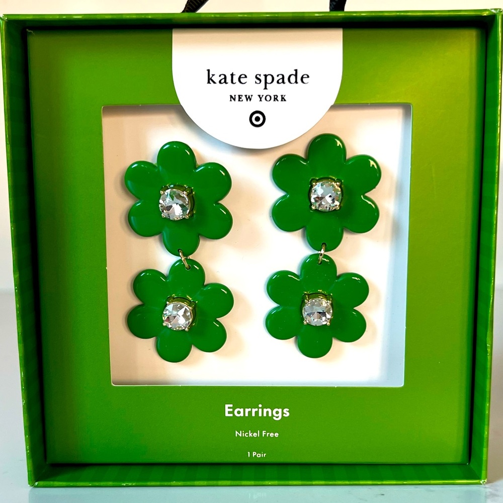 Kate Spade Green Floral Linear Earrings NWT